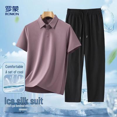 Men's Ice Silk Polo T-shirt & Short Set