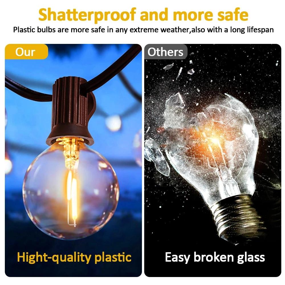 15M Solar String Lights Outdoor Patio Lights USB Recharger 8 Light Modes Shatterproof Bulbs Weatherproof Hanging Christmas Light