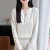 2026 Autumn Winter Women's V-Neck Long Sleeve Knit Wool Sweater, Loose Fit, Plus Size