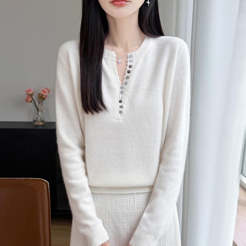 2026 Autumn Winter Women's V-Neck Long Sleeve Knit Wool Sweater, Loose Fit, Plus Size