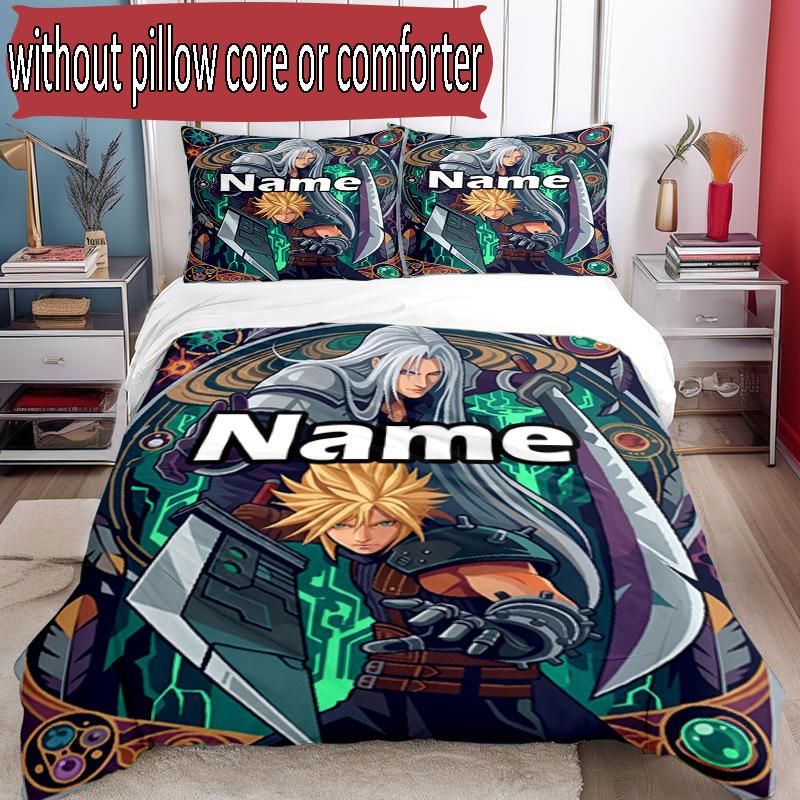 3pcs Duvet Cover Set (1*Duvet Cover + 2*Pillowcase, Without Core), Custom Name Final Fantasy Pattern Bedding Set, Home Bedroom Decor Gift
