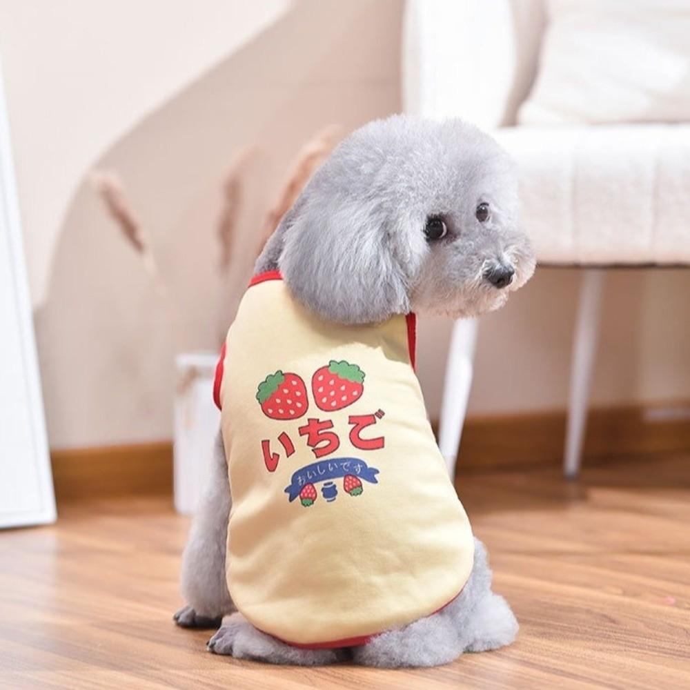 Dog Pullover Vest Strawberry Pattern Dog Vest Thin Fabric Breathable Puppy T-Shirt Sunscreen Sleeveless Cooling Vest Photography
