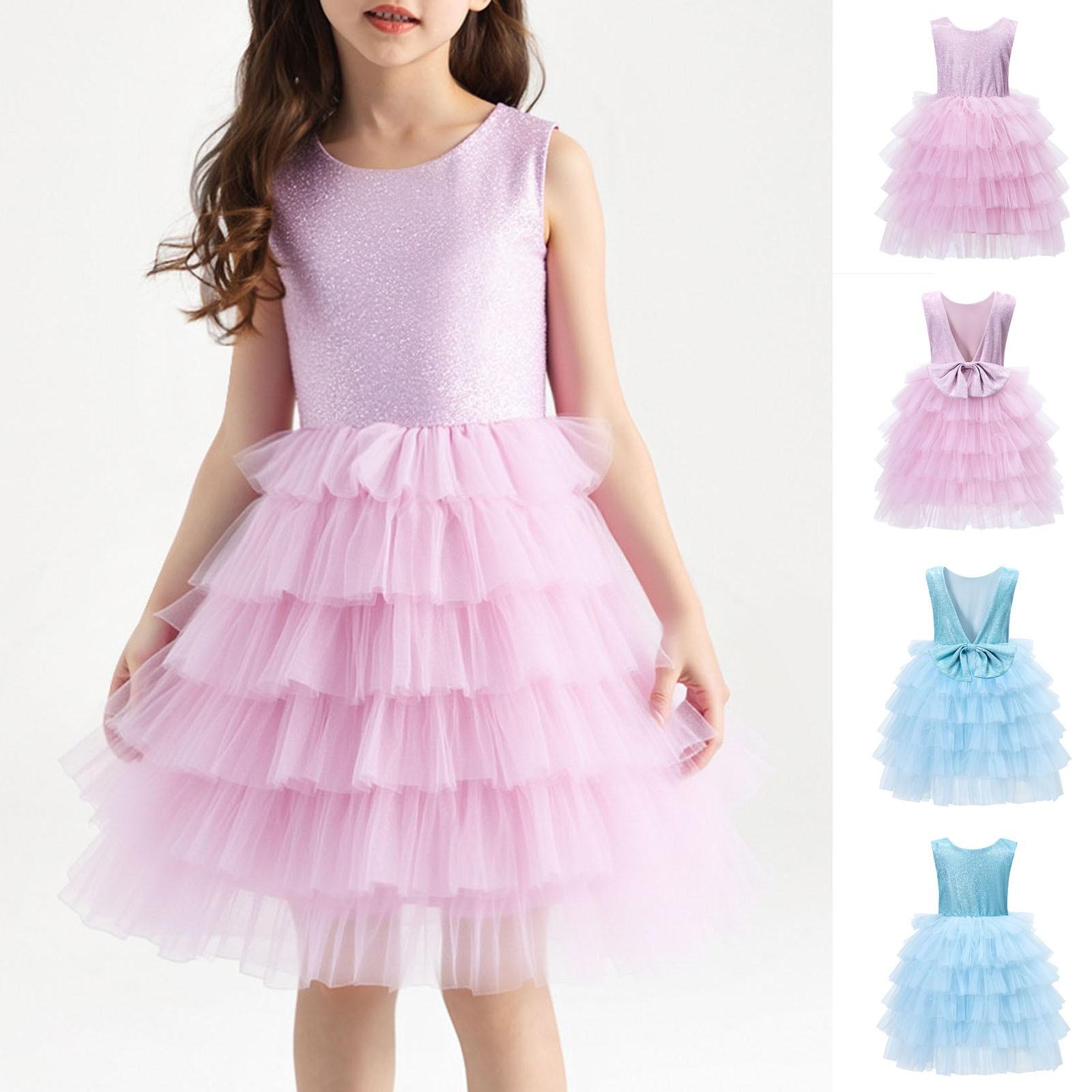 

Children s Sleeveless Cake Dress Sequin Princess Dress 100 синий