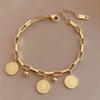 316L Stainless Steel Round Pendant Bracelet for Women Golden-Tone Adjustable Chain Link Bracelet Party Jewelry Gifts