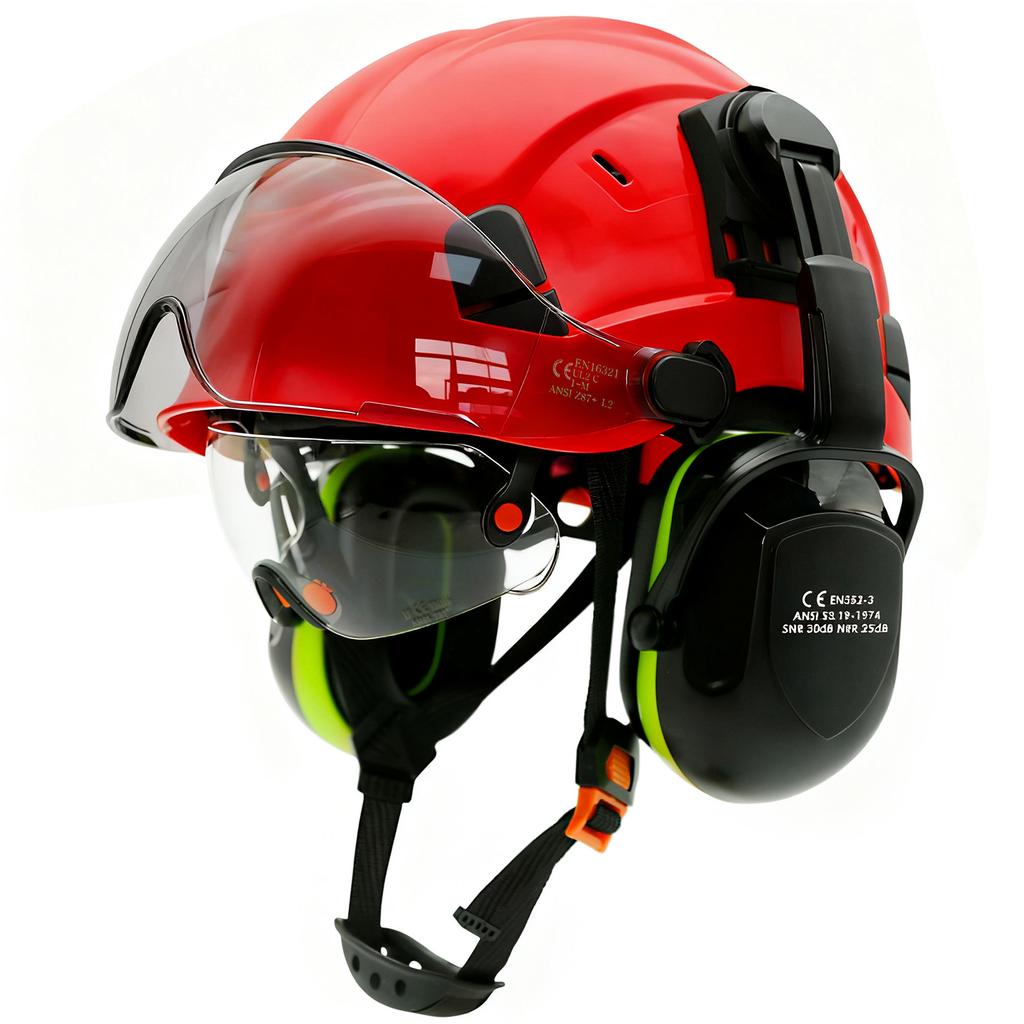 Casco di Sicurezza con Visiera Integrata Occhiali di Protezione Colore a Contrasto Paraorecchie Riduzione del Rumore per Ingegnere Elmetto da Lavoro Industriale ANSI