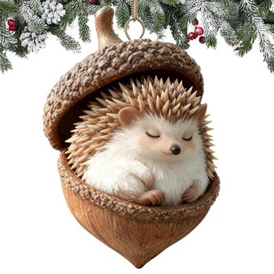 2D Animal Christmas Ornaments Cute Christmas Tree Acrylic Pendant Animal Hedgehog Bunny Wildlife Ornaments 2025 Xmas Navidad