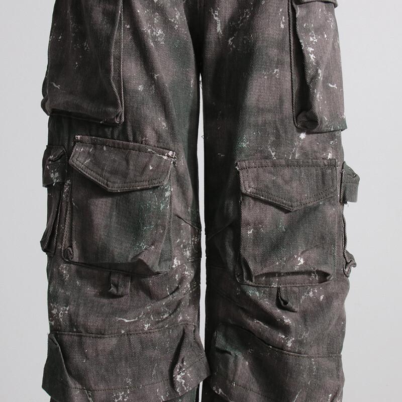 Dámské kalhoty cargo s vysokým pasem a širokými nohavicemi, maskáčový potisk, streetwearová móda, design s více kapsami, pohodlný střih