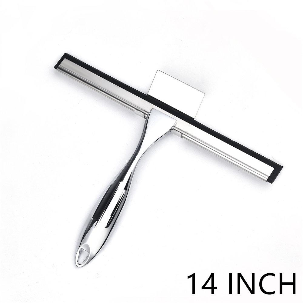Shower Squeegee 10'' 12'' 14'' INCH Stainless Steel Silicone Rubber Scraper With Hook Door Class Window Windshield Silver Color