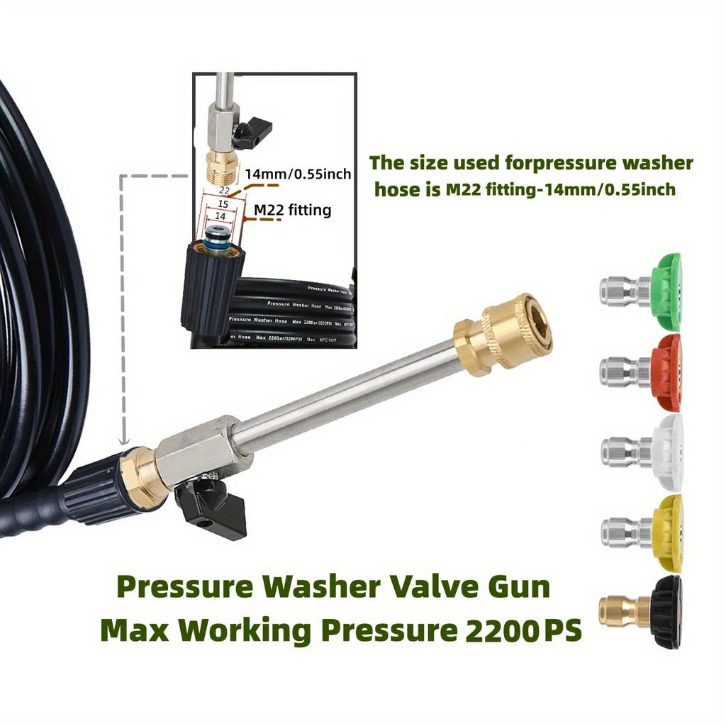 8.5inch High Pressure Washer Ball Valve Gun with 1/4 Inch Quick Connect Plug for Power Washer M22-14mm Hose, 2200PSI Valve Wand