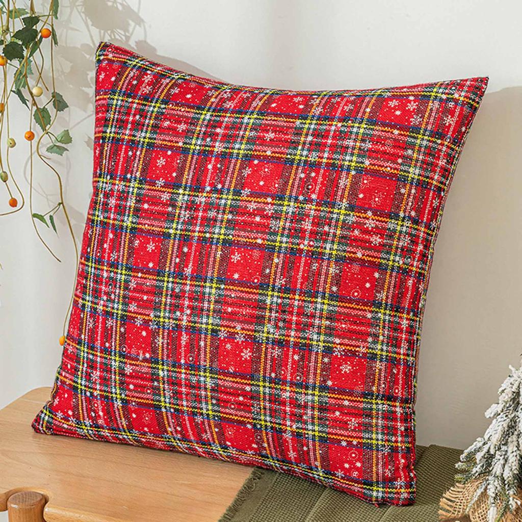 Christmas Plaid Decorative Throw Covers Snowflake Tartan Scottish Cushion Cover For Sofa Couch Farm-house Holiday Decor