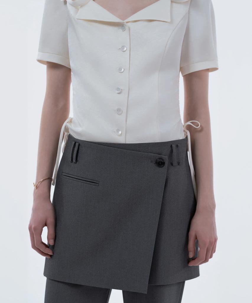 Mausolleum Emma Tailored Wrap Skirt & Pants Set - Gray