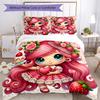 3pcs Strawberry Princess5 Design Cover Set - HD Printed Bedding with 1 Cover and 2 Pillowcases - Perfect for Home and Dorm Decor