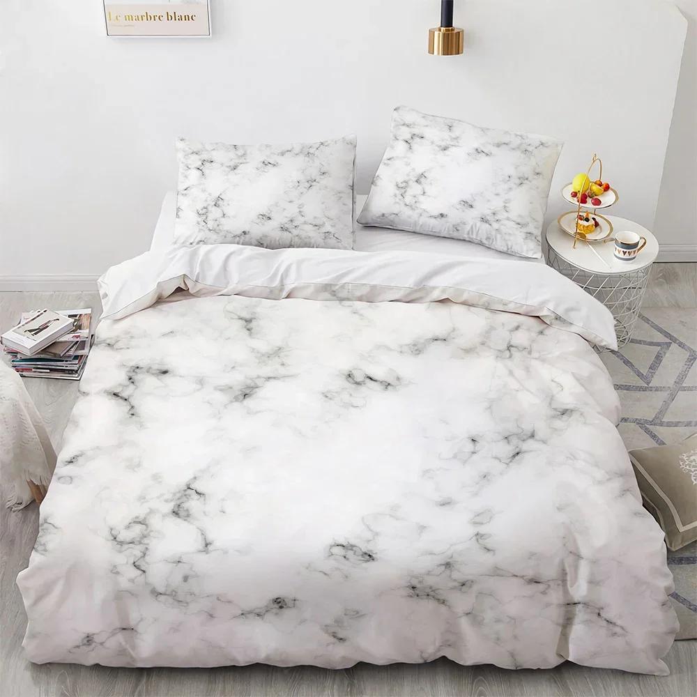 Bettwäsche Bettbezug Set Weiß Und Schwarz Marmor 3-teilig - 1000 -TC Luxus Mikrofaser Daunenbettdecke Bettdeckenbezug Mit Reißverschluss