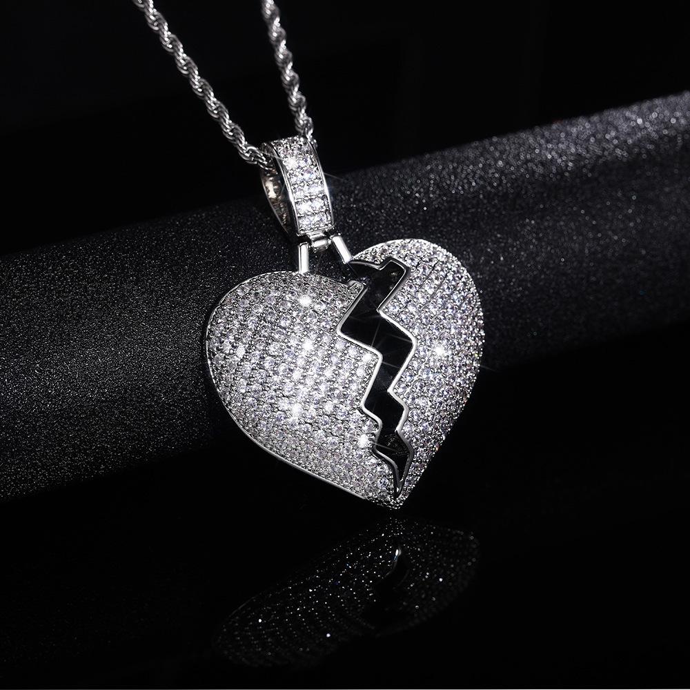 Elegant European & American Broken Heart Pendant Necklace with Full Zirconia Diamonds