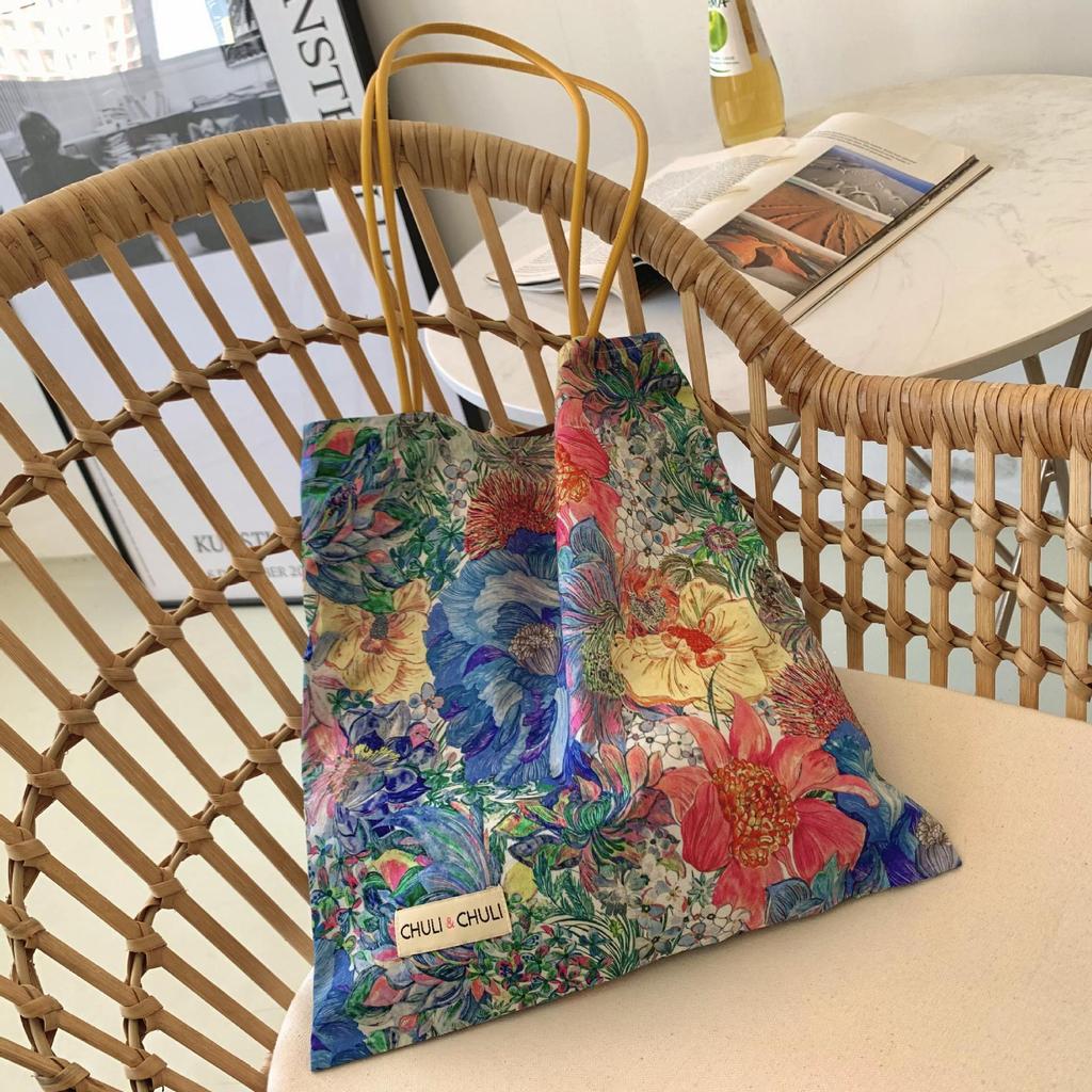 Ocean Flower Blue Canvas Tote - Women's High-End Shoulder Bag, Lazy Style, New Design.