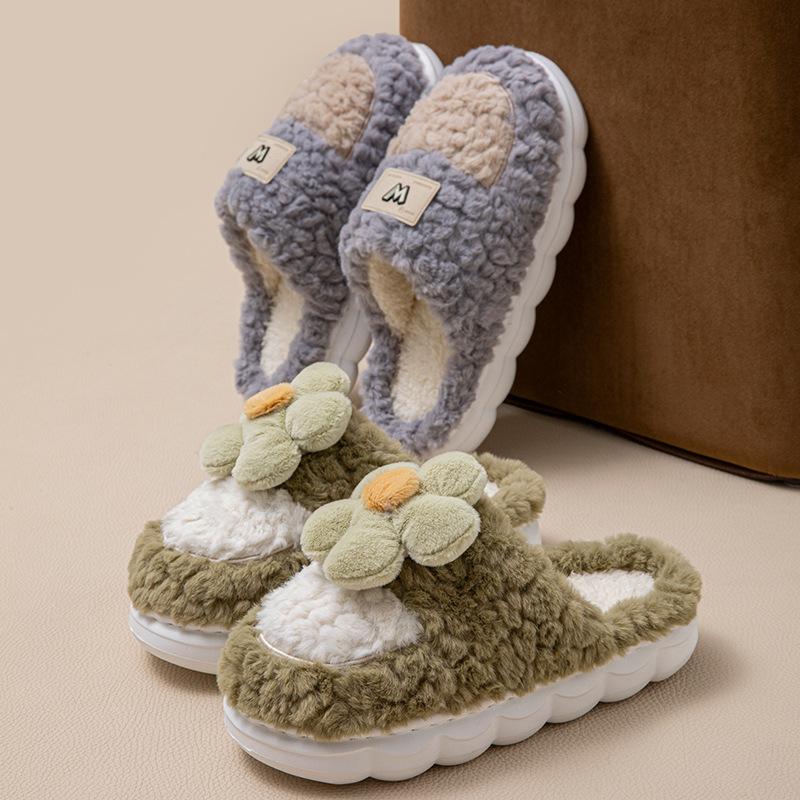 Cotton Slippers Autumn and Winter Cartoon Stepping On Shit Feeling Indoor Dormitory Warm Velvet Soft Thick Bottom Couple Hair Slippers