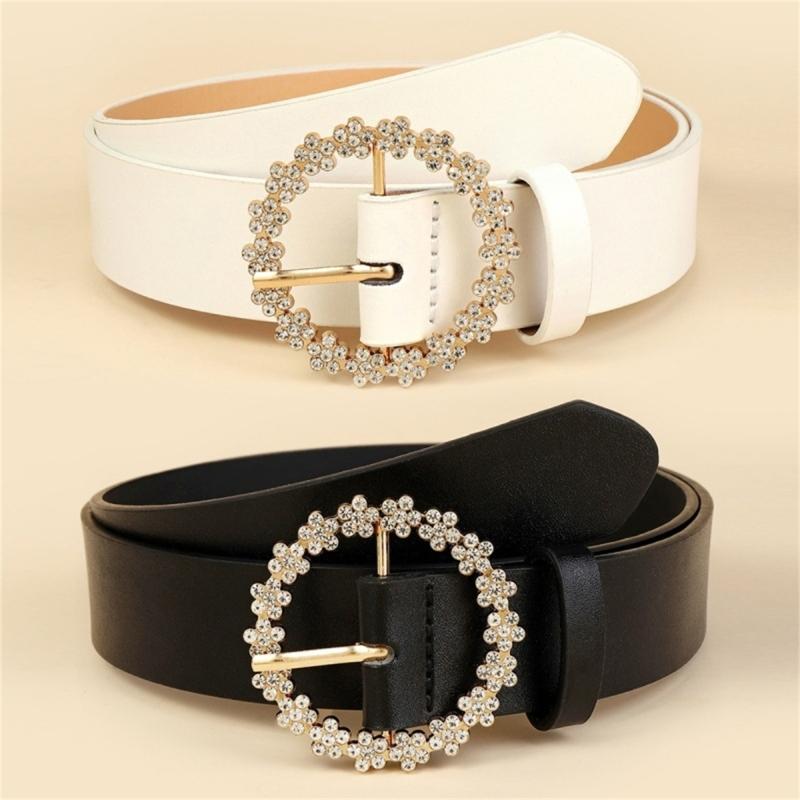 Stylish Rhinestones Embellished Waist Belt Soft PU Leather Waist Girdle Adjustable Strap For Dresses And Outfits