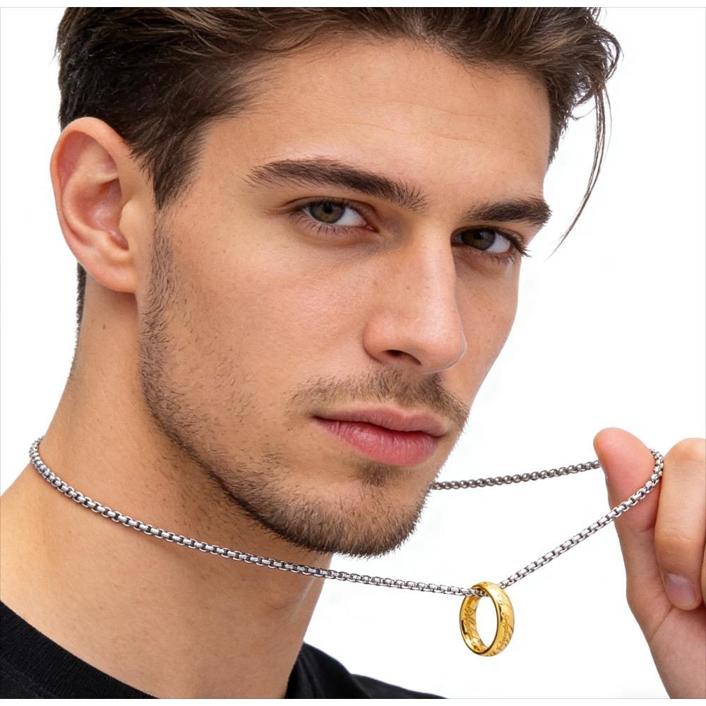 Creativity Engraved Gold Plated Stainless Steel The Ring Pendant Necklace One Pc Ring Necklace for Men Women Girls Teens Gifts