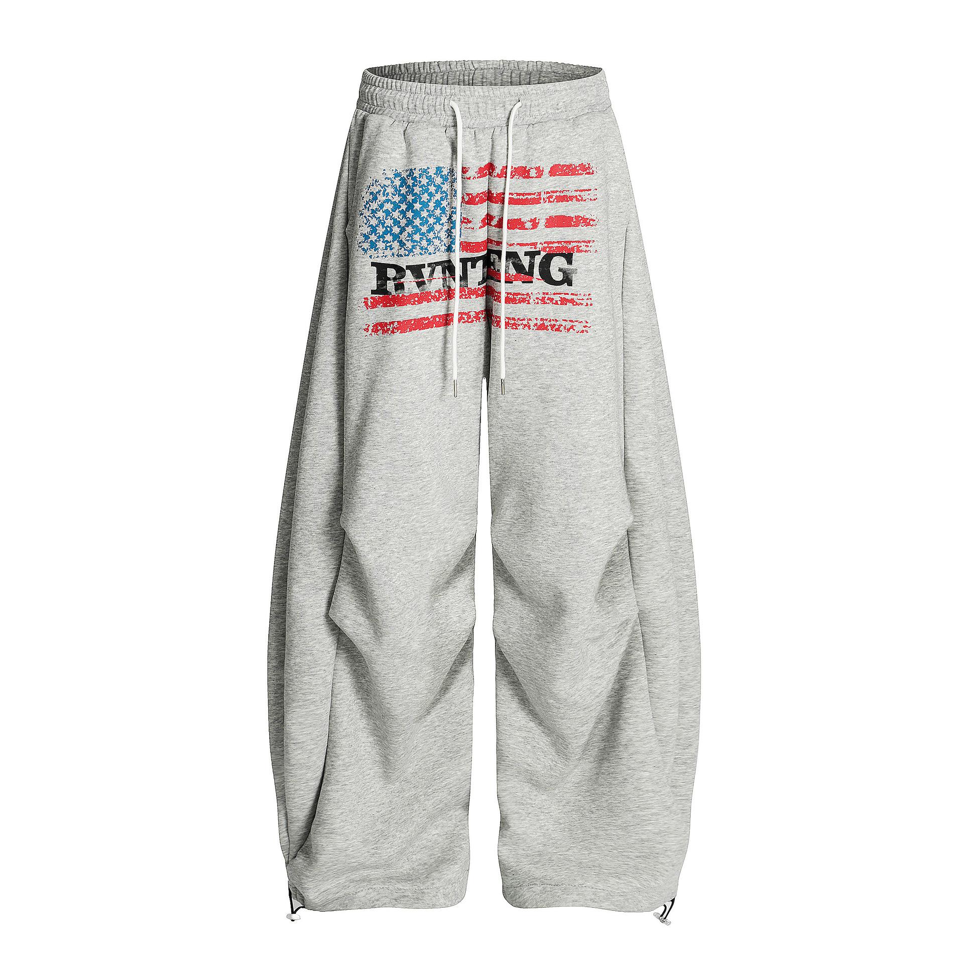 Trendy brand American retro paratrooper scimitar casual pants loose drape sports wide-leg pants S серый