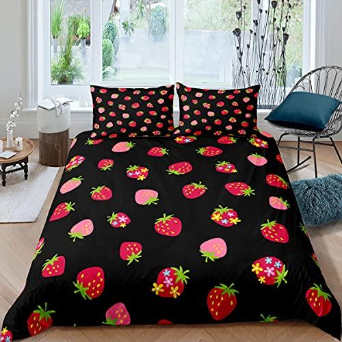 Pink Strawberry Cute Bedding Set Duvet Cover Set 3D Print Fruit Pattern Quilt Cover Pillowcase King Queen Size For Kids Boy Girl