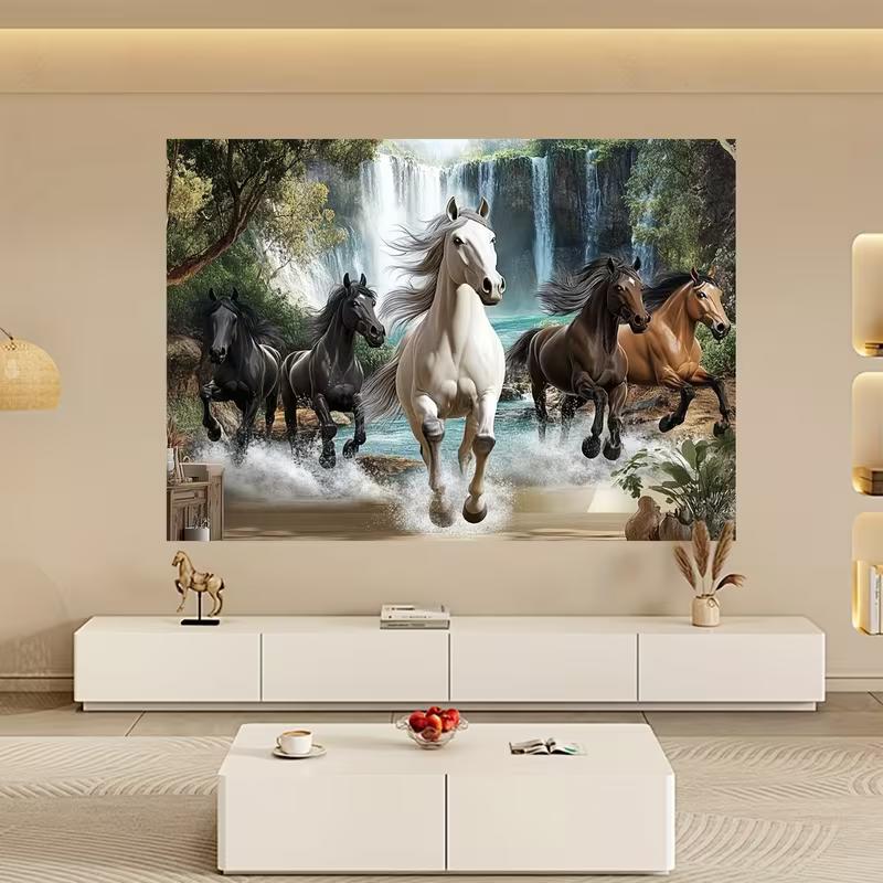 2D Galloping Horses Waterfall Tapestry Nature Landscape Backdrop Cloth for Bedroom