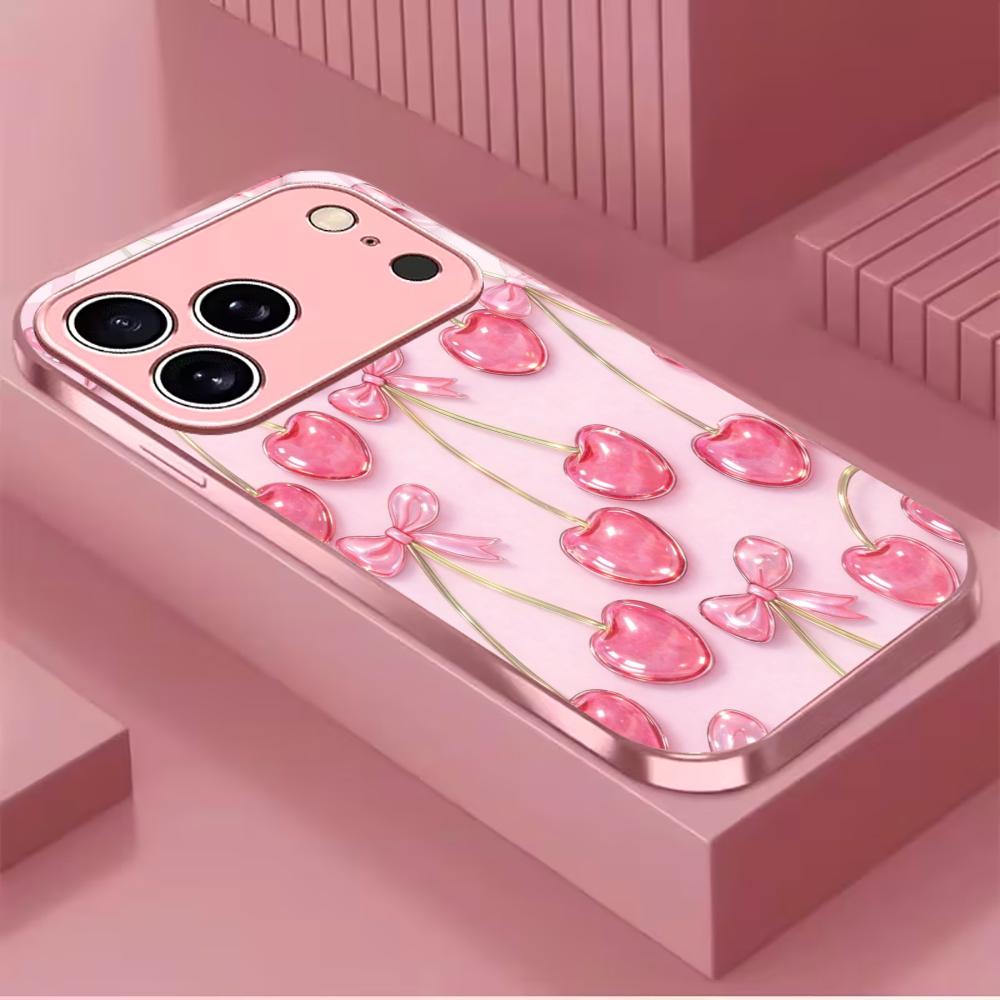 Pink Female Exquisite Protective Case Phone Case Metallic Paint Glass PhoneCase for iPhone 17 16 15 14 13pm Pro Plus Madam