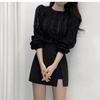 Women's Black High-Waist A-Line Summer Skirt with Slit - Slim Korean Style