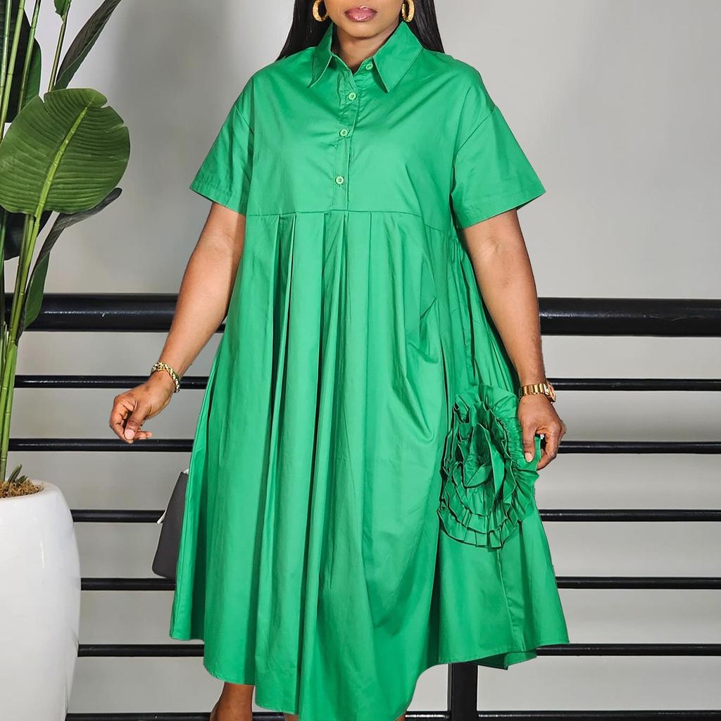 Abiti Camicia Eleganti da Donna con Collo a Revers Monopetto Vestito Dritto Estate 2026 Vestito Lento Taglie Forti