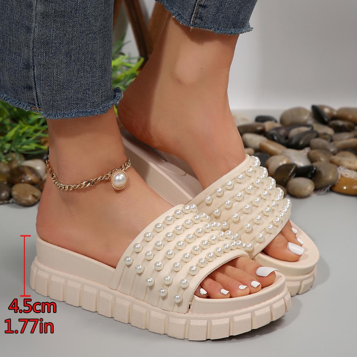 

2025 new spring new pearl thick bottom new heightening sandals casual women s slippers 40