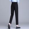 Fashionable Women's Black High-Waisted Nine-Point Stretch Suit Pants