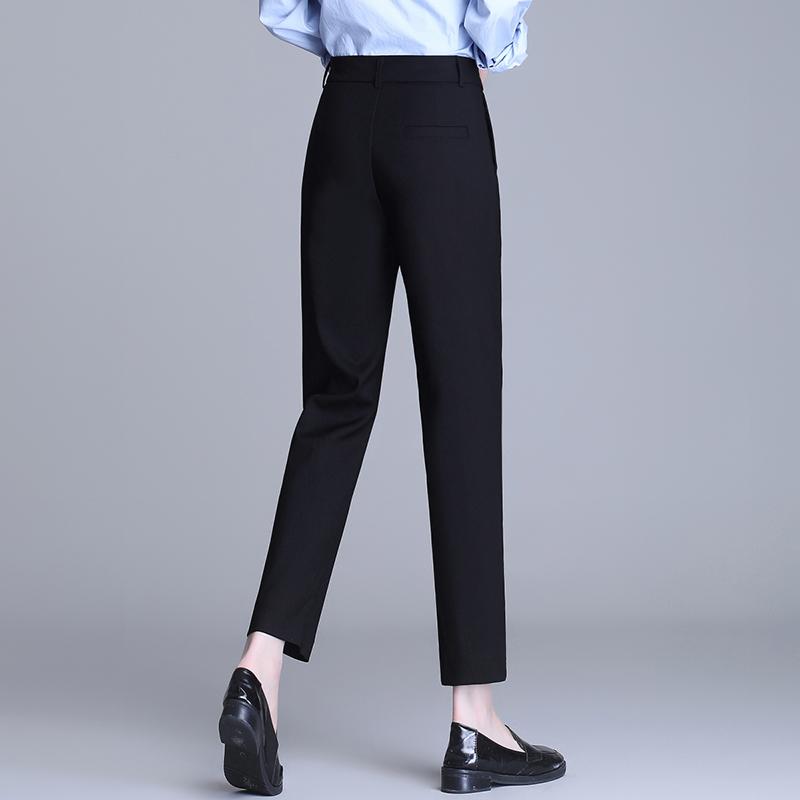 Fashionable Women's Black High-Waisted Nine-Point Stretch Suit Pants