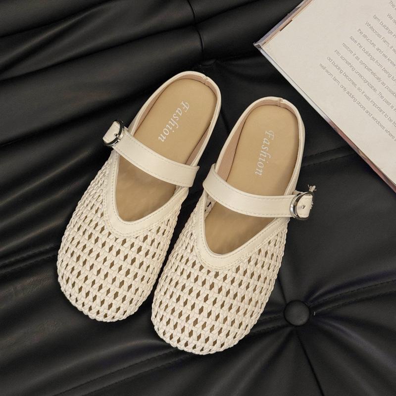 New Mesh Breathable Bag Head Slippers for Women Wearing Flat-bottomed Lazy People In Summer, Half-pedal Slippers for Women