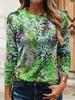 Women's 3D Plant Print T-shirt Fashion Long Sleeve Round Neck Regular Tops Holiday Weekend Spring and Autumn