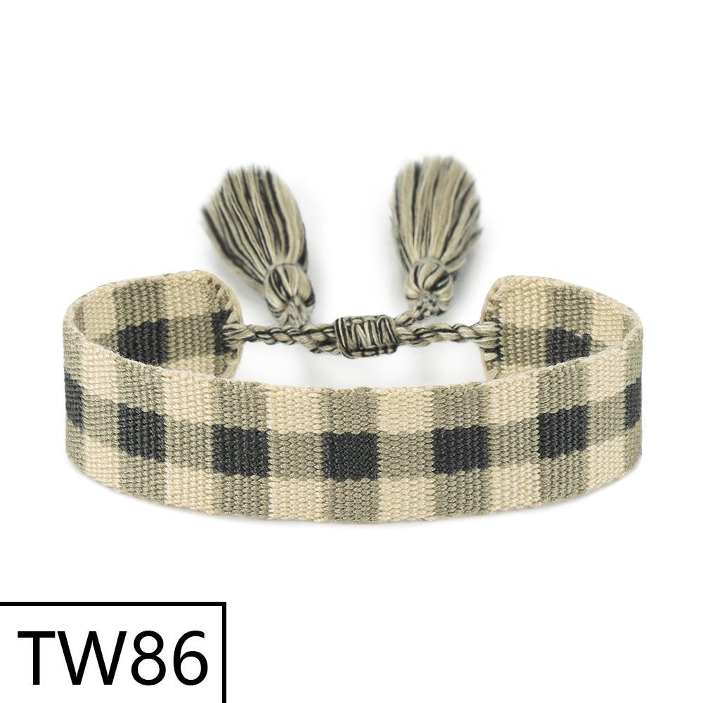 Handmade Bohemian Embroidered Logo Tassel Bracelet - Ethnic Style Friendship Band