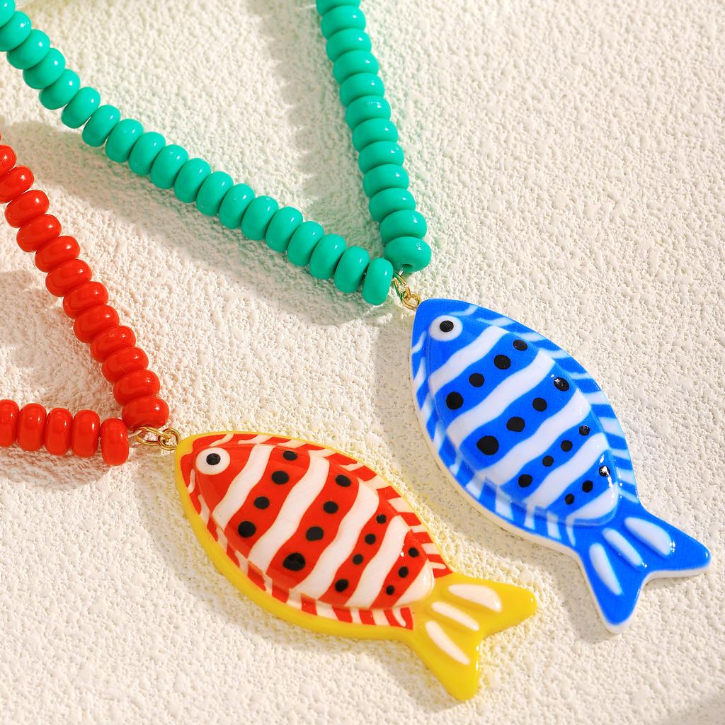 Color Printed Beaded Necklace Ocean Style Trendy Jewelry