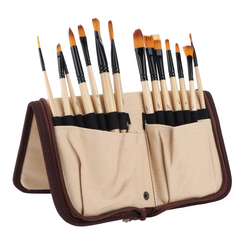 Paint Brush Sets Multimodal Nylon Hair Oil Paint Brushes with Yellow Brush Storage Bag for Oil Watercolor Painting