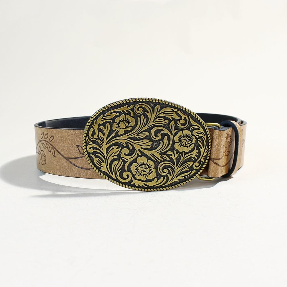 Западный Джинсовый Ремень с Большой Пряжкой Зеленый Ретро Мужской Панк ПУ Ремень 110Cm long