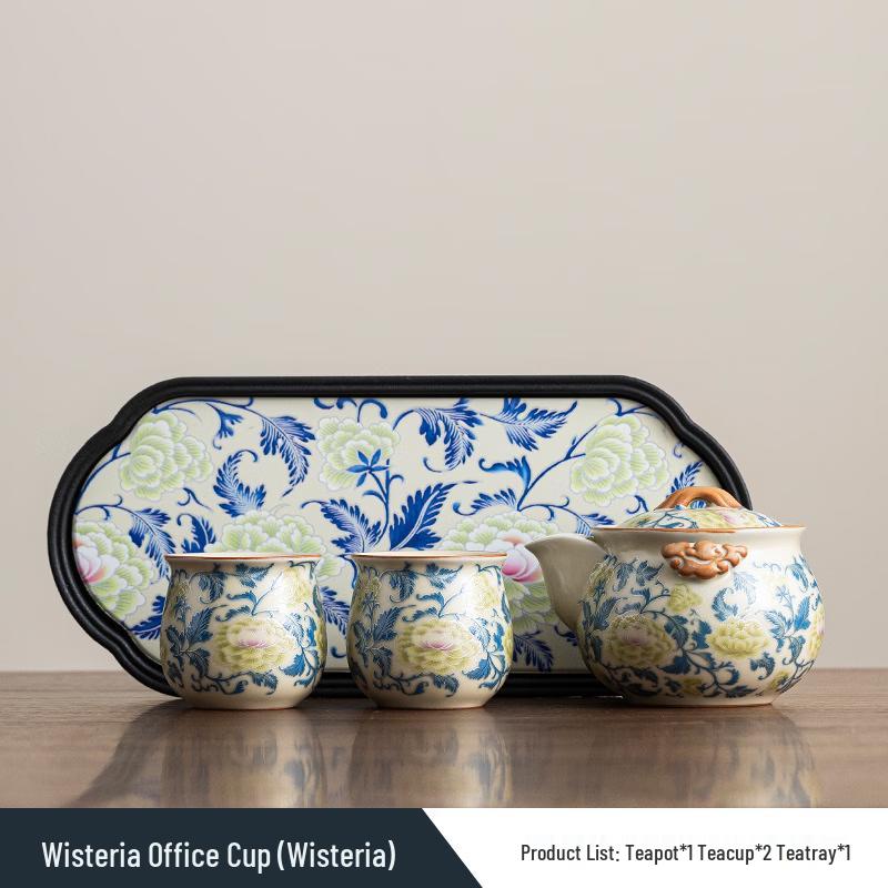 Ru Kiln Style Ceramic Kung Fu Tea Set - Intertwined Lotus