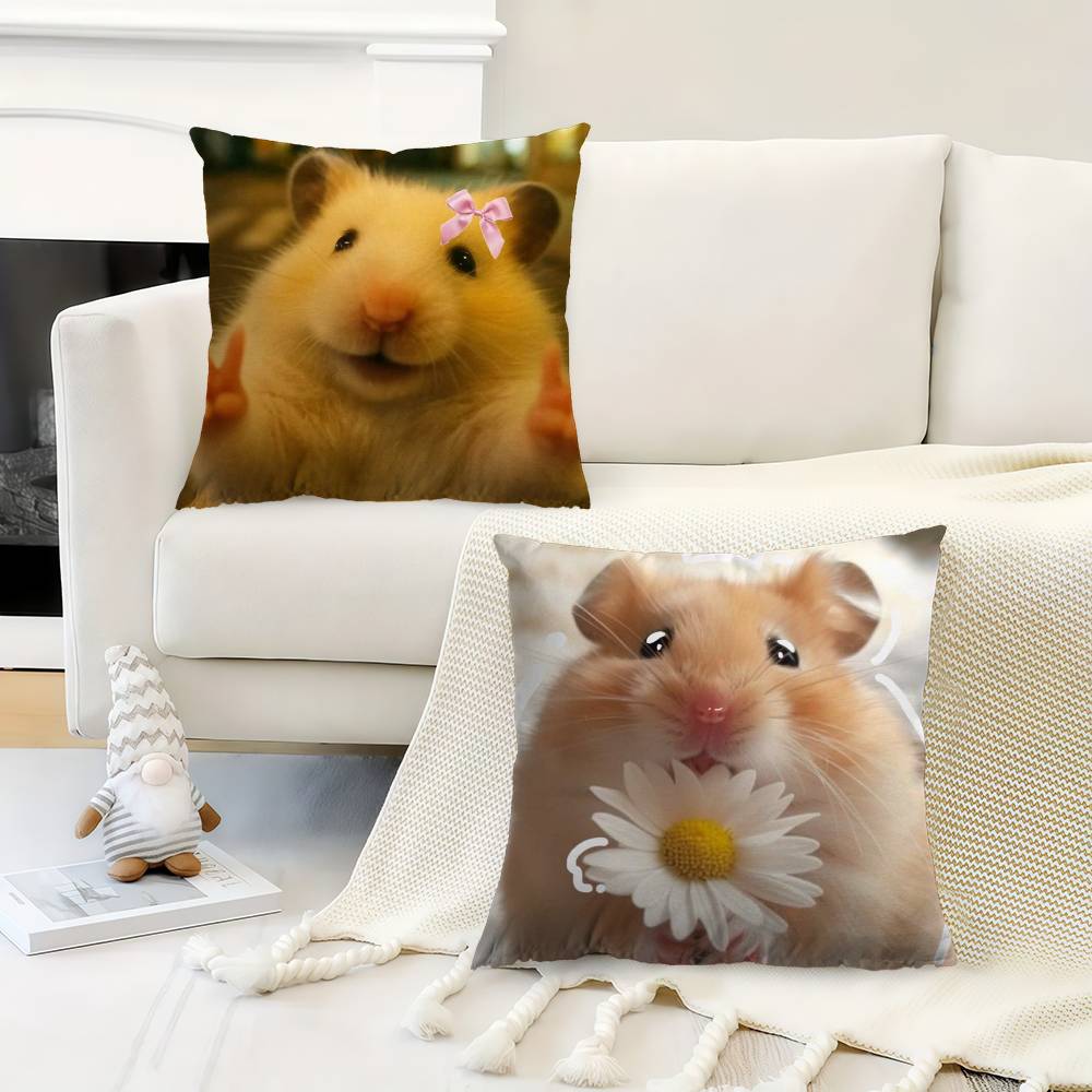 Funny Sad Hamster Emoticon   Pillow Cover for Bedroom Room and Living Room Sofa Decorative Cushion Cover