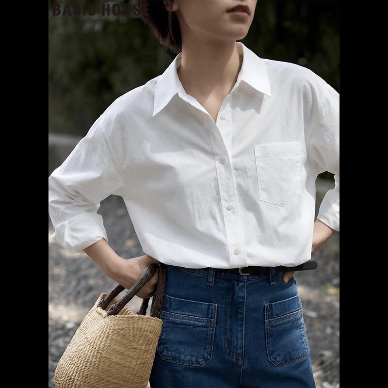Basic House Women s White Sun Protection Long Sleeve Loose Shirt L