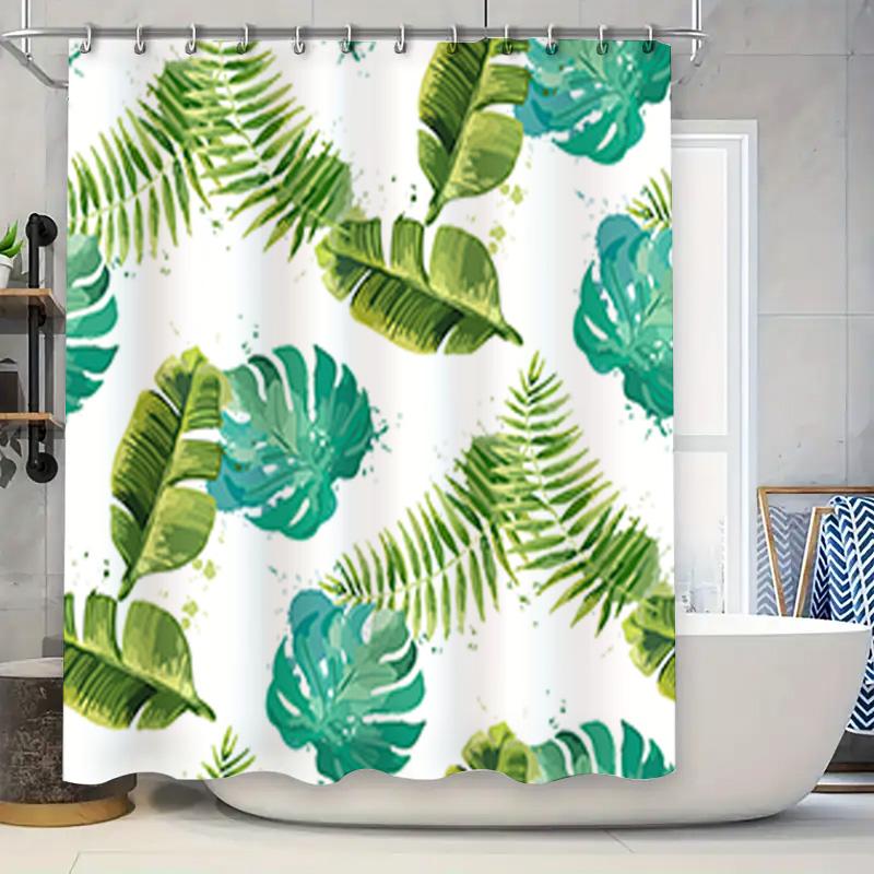 

Vibrant Greenery Shower Curtain Waterproof Fabric for Bathroom Decor Tropical Leaves Print in Blue White Colors Size 180x240cm 90x180cm