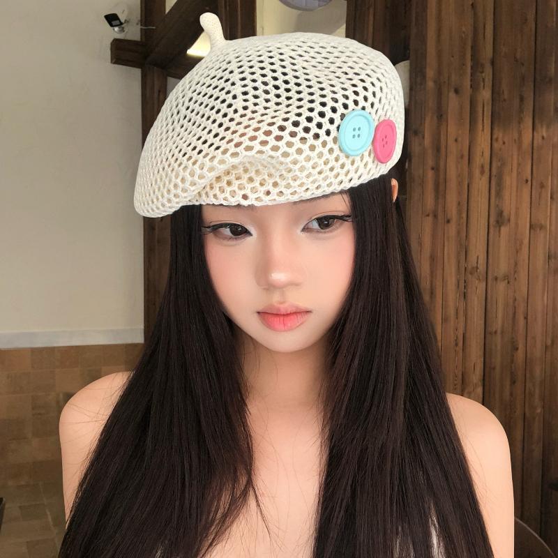 Japanese New Straw Beret Women Summer French Literary Hollow Out Breathable Face Slim Painter Hat