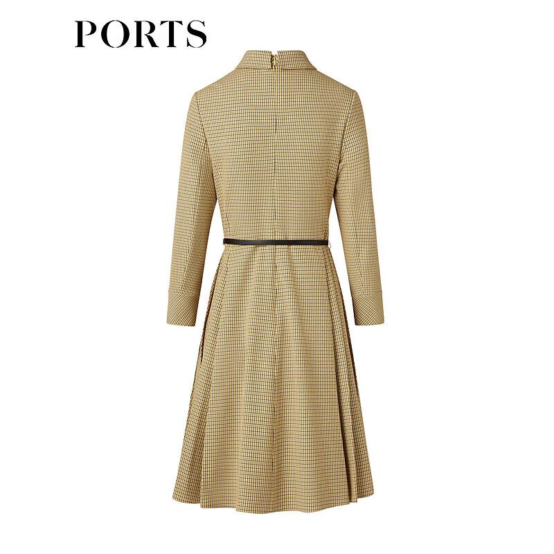 PORTS Women's Houndstooth Shirt Collar Pleated Dress