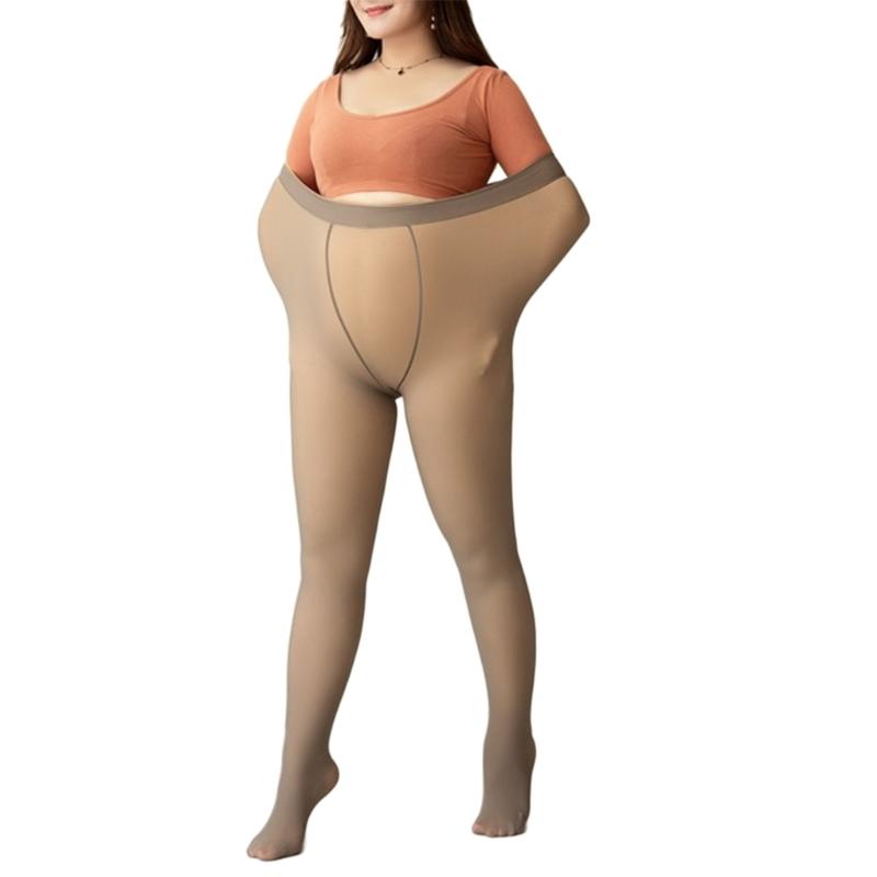 Large Size Fleece Lined Tights Women Leggings Winter Warm Thermal High Waist Pantyhose Opaque Faux Translucent Stockings