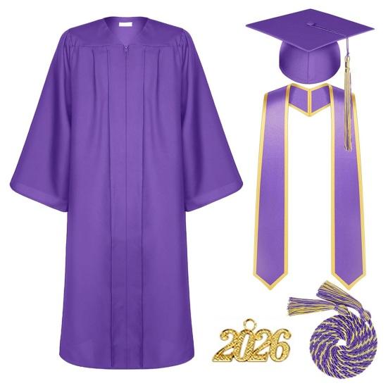 Academic Graduation Gown Set Breathable V-Neck Uniform for School Long Sleeve Polyester Soft Ceremony Diploma Photography