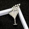 Stylish Cocktail Glass Rhinestone Brooch - Women's Creative Anti-Exposure Pin Accessory