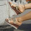 Round Toe Wedges Casual Open Toe Comfort Spring/Summer Rhinestone Embellish Slipper Party Plus Size 35-43 for Everyday Wear