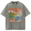 Colorful Flower Pattern T-shirt Retro Water Wash Vintage Men's and Women's Clothing Short Sleeve