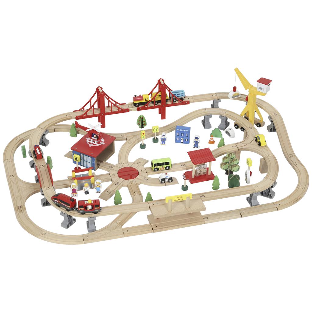 133-Piece Wooden Train Set, Toy Train with Crane, Storage Box, for Kids Ages 3+