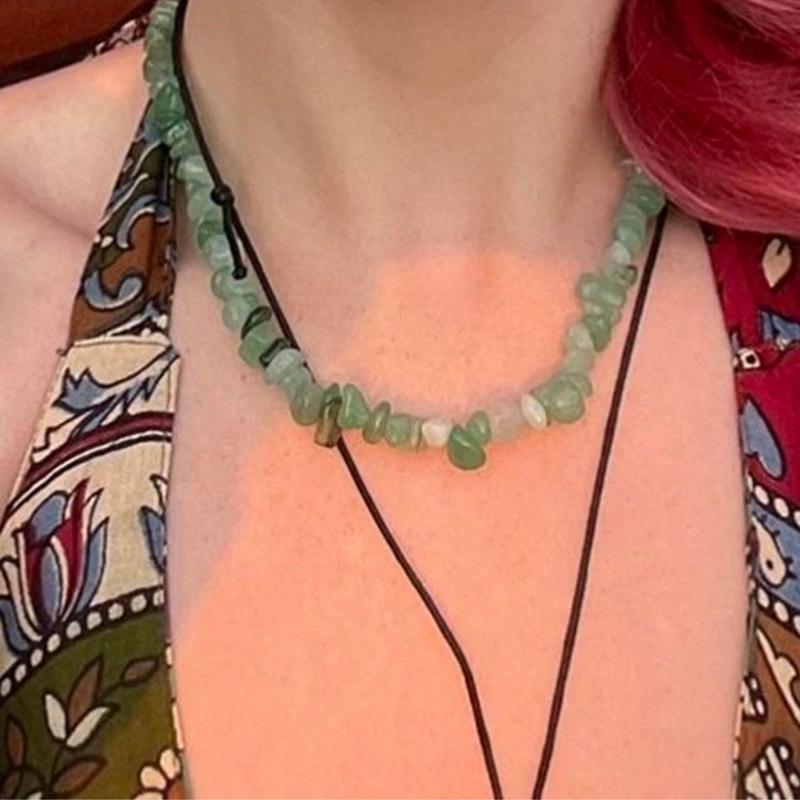 Beaded Choker Necklace Bohemia Colorful Gravel Clavicle Chain Natural Stone Collar Summer Jewelry Gift for Women Girl